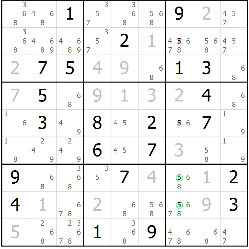 Position des candidats pour la solution de la Gr 16 page 19 du magazine de sudoku Virtuose n° 130