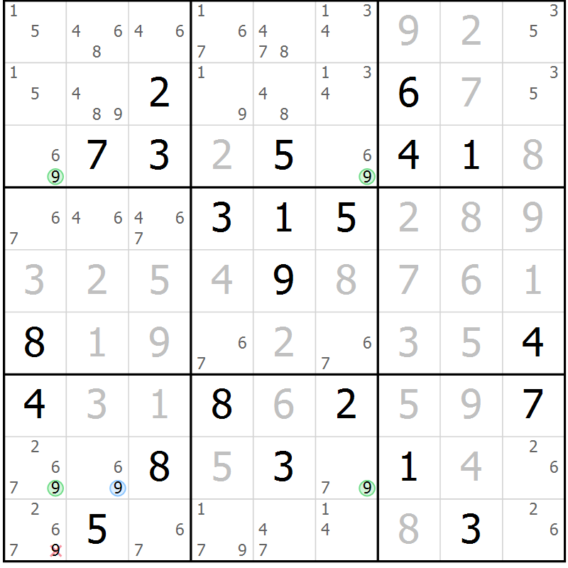 Position des candidats pour la solution de la Gr 18 page 21 du magazine de sudoku Virtuose n° 130