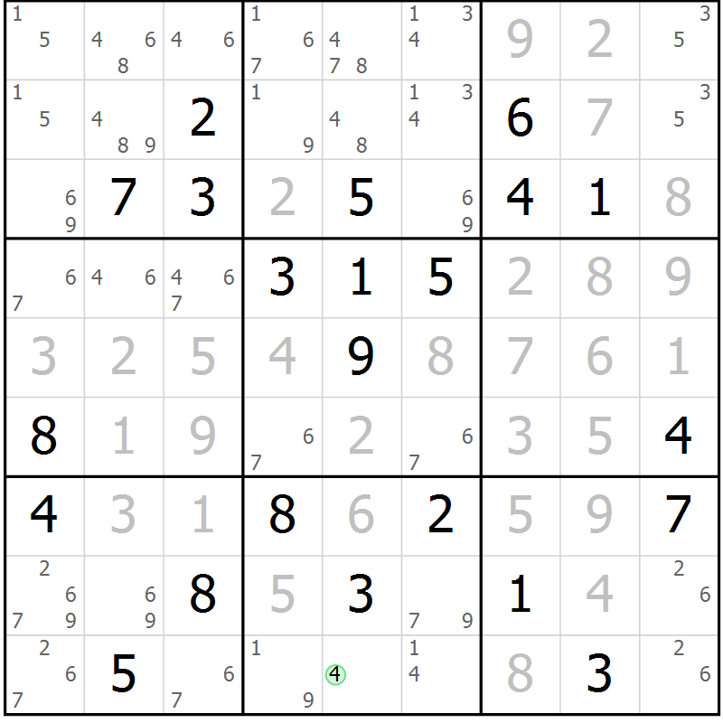 Position des candidats pour la solution de la Gr 18 page 21 du magazine de sudoku Virtuose n° 130