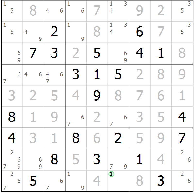 Position des candidats pour la solution de la Gr 18 page 21 du magazine de sudoku Virtuose n° 130
