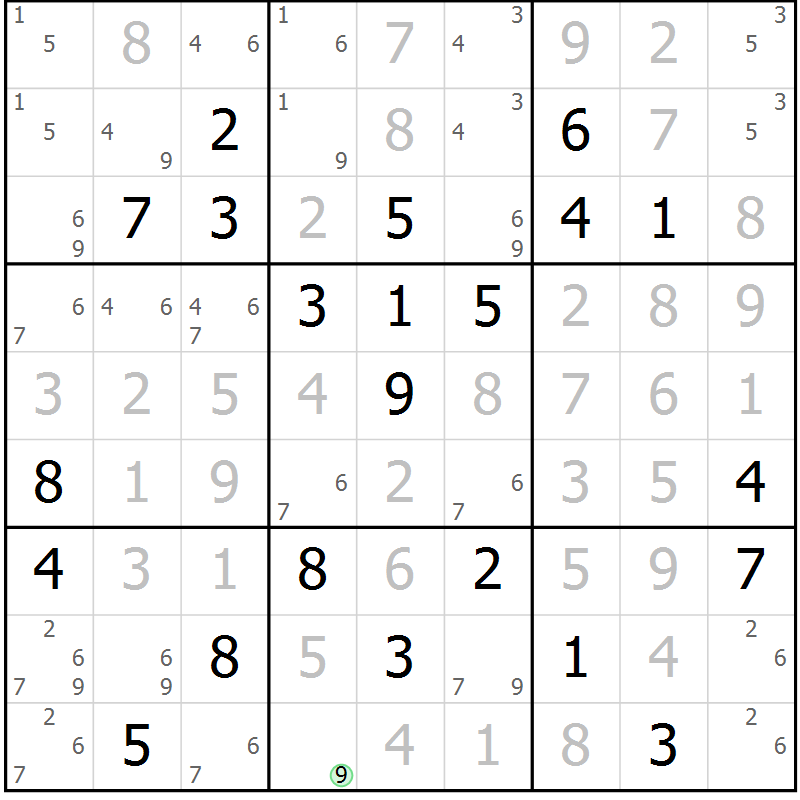 Position des candidats pour la solution de la Gr 18 page 21 du magazine de sudoku Virtuose n° 130
