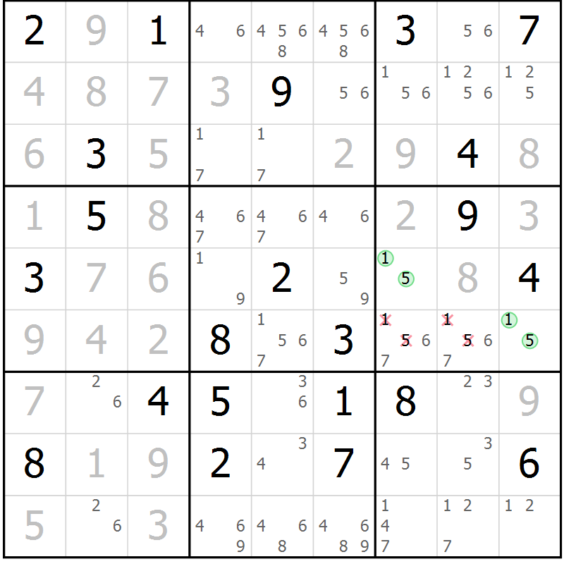 Position des candidats pour la solution de la Gr 19 page 22 du magazine de sudoku Virtuose n° 130