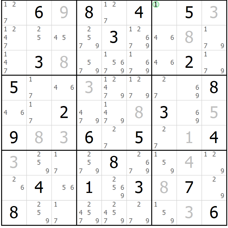 Position des candidats pour la solution de la Gr 2 page 5 du magazine de sudoku Virtuose n° 130