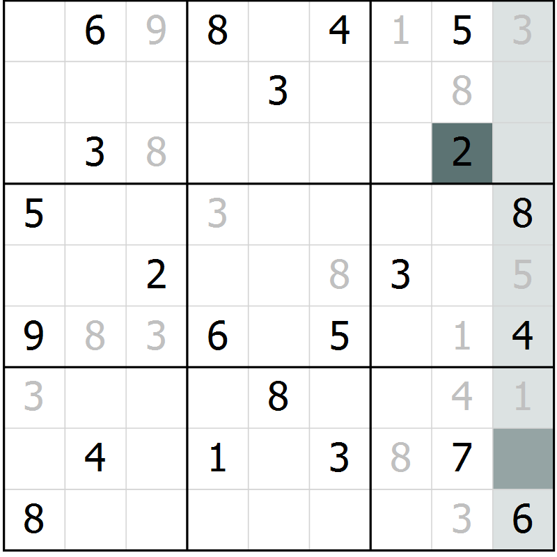 Position des candidats pour la solution de la Gr 2 page 5 du magazine de sudoku Virtuose n° 130