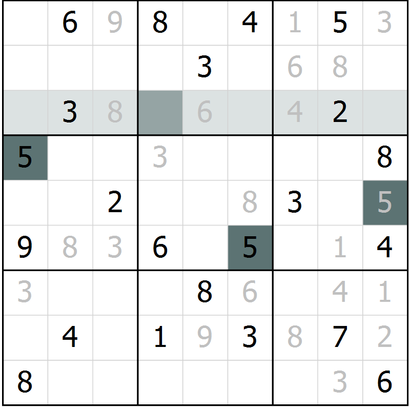 Position des candidats pour la solution de la Gr 2 page 5 du magazine de sudoku Virtuose n° 130