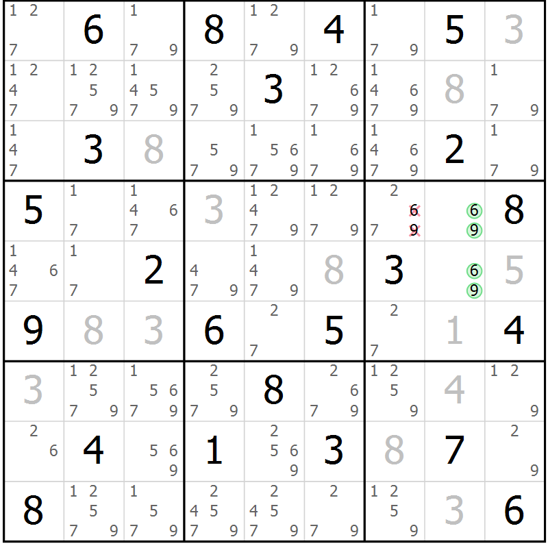 Position des candidats pour la solution de la Gr 2 page 5 du magazine de sudoku Virtuose n° 130