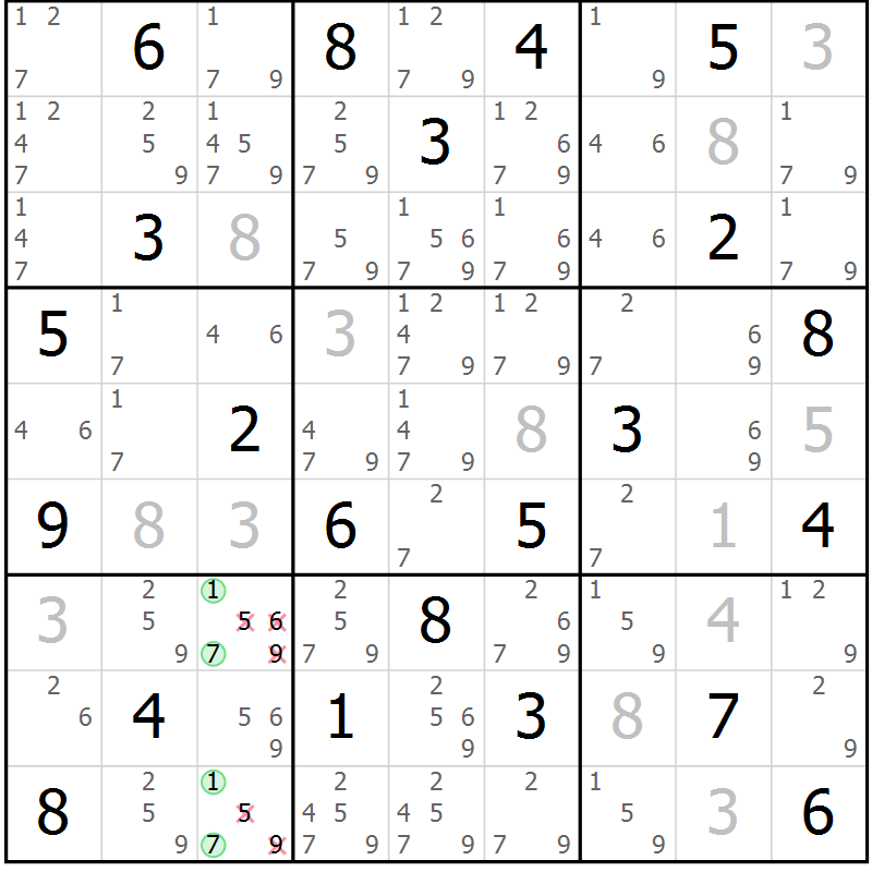 Position des candidats pour la solution de la Gr 2 page 5 du magazine de sudoku Virtuose n° 130