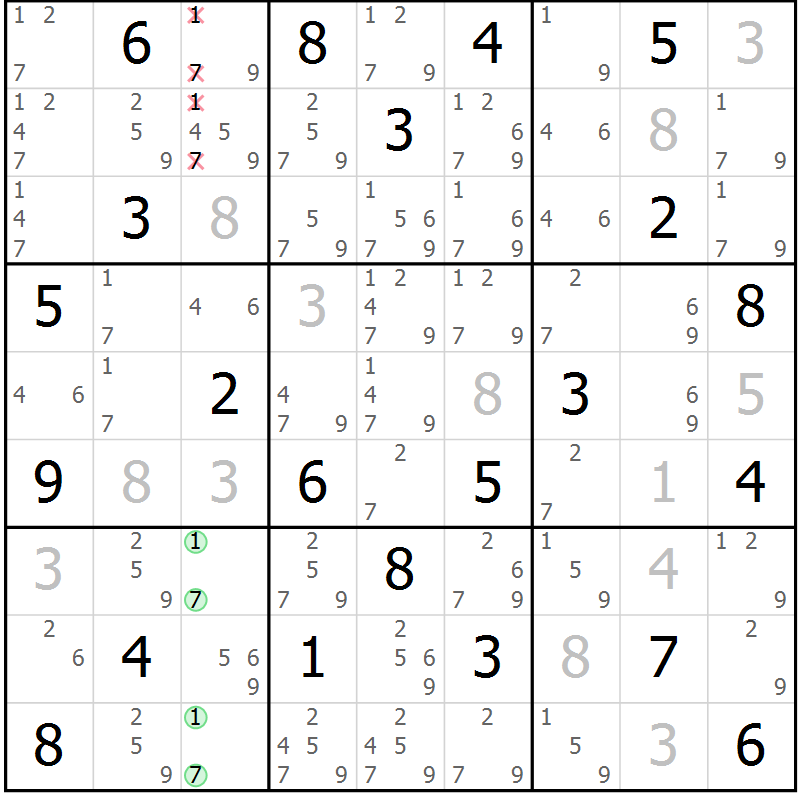 Position des candidats pour la solution de la Gr 2 page 5 du magazine de sudoku Virtuose n° 130
