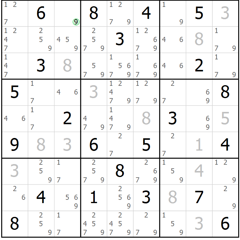 Position des candidats pour la solution de la Gr 2 page 5 du magazine de sudoku Virtuose n° 130