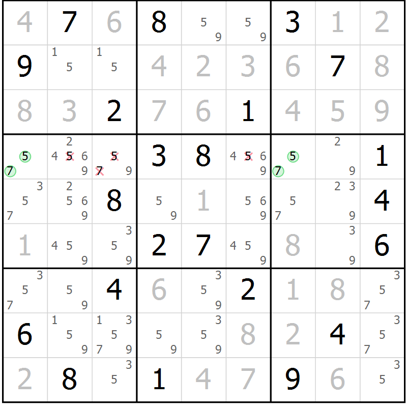 Position des candidats pour la solution de la Gr 20 page 23 du magazine de sudoku Virtuose n° 130