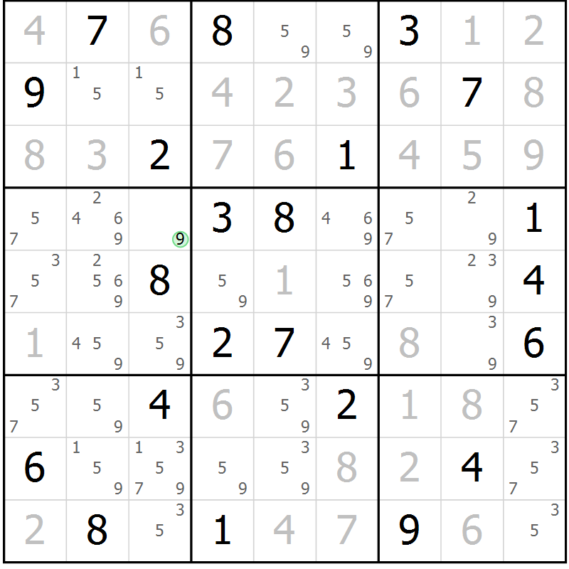 Position des candidats pour la solution de la Gr 20 page 23 du magazine de sudoku Virtuose n° 130