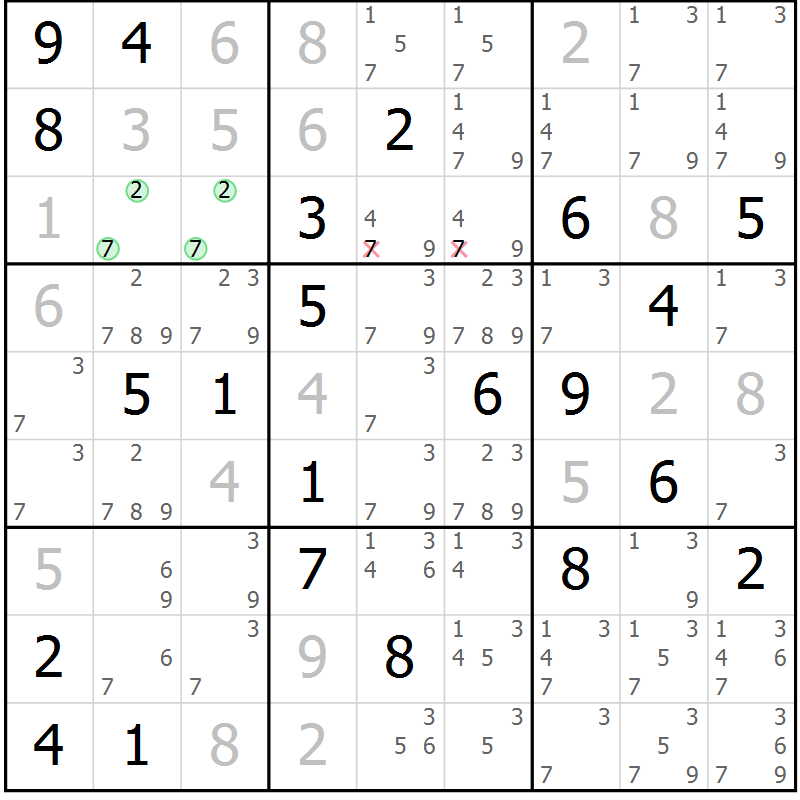 Position des candidats pour la solution de la Gr 21 page 24 du magazine de sudoku Virtuose n° 130