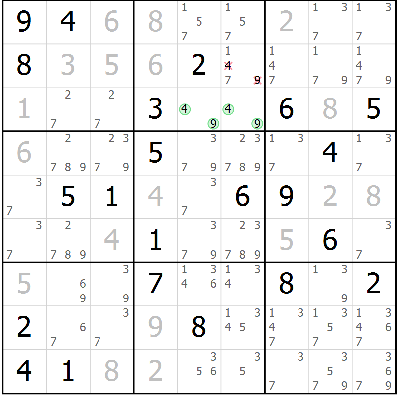 Position des candidats pour la solution de la Gr 21 page 24 du magazine de sudoku Virtuose n° 130