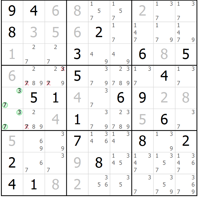 Position des candidats pour la solution de la Gr 21 page 24 du magazine de sudoku Virtuose n° 130