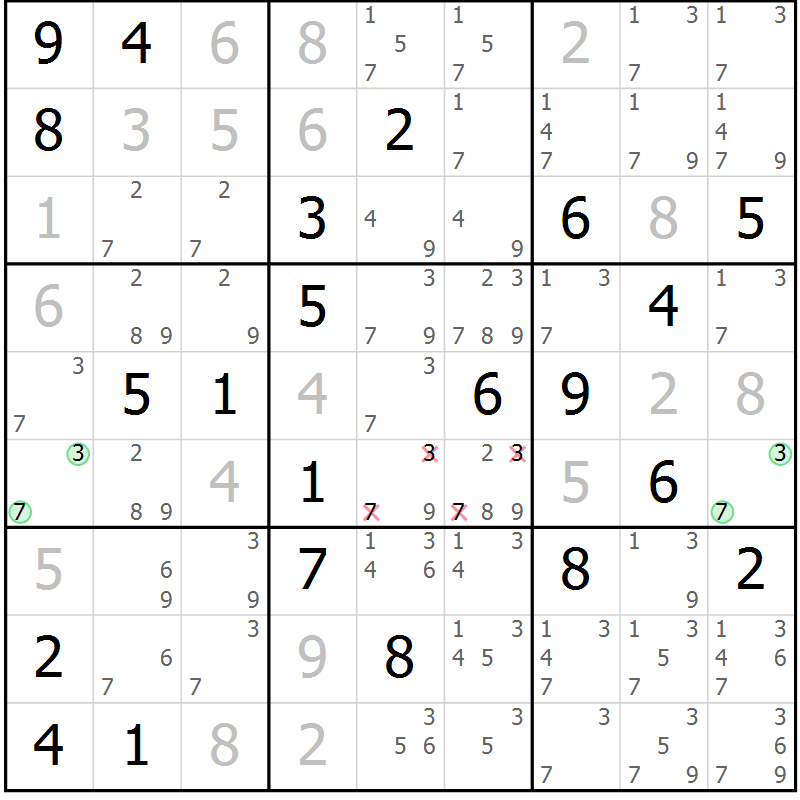 Position des candidats pour la solution de la Gr 21 page 24 du magazine de sudoku Virtuose n° 130