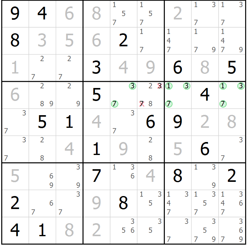Position des candidats pour la solution de la Gr 21 page 24 du magazine de sudoku Virtuose n° 130