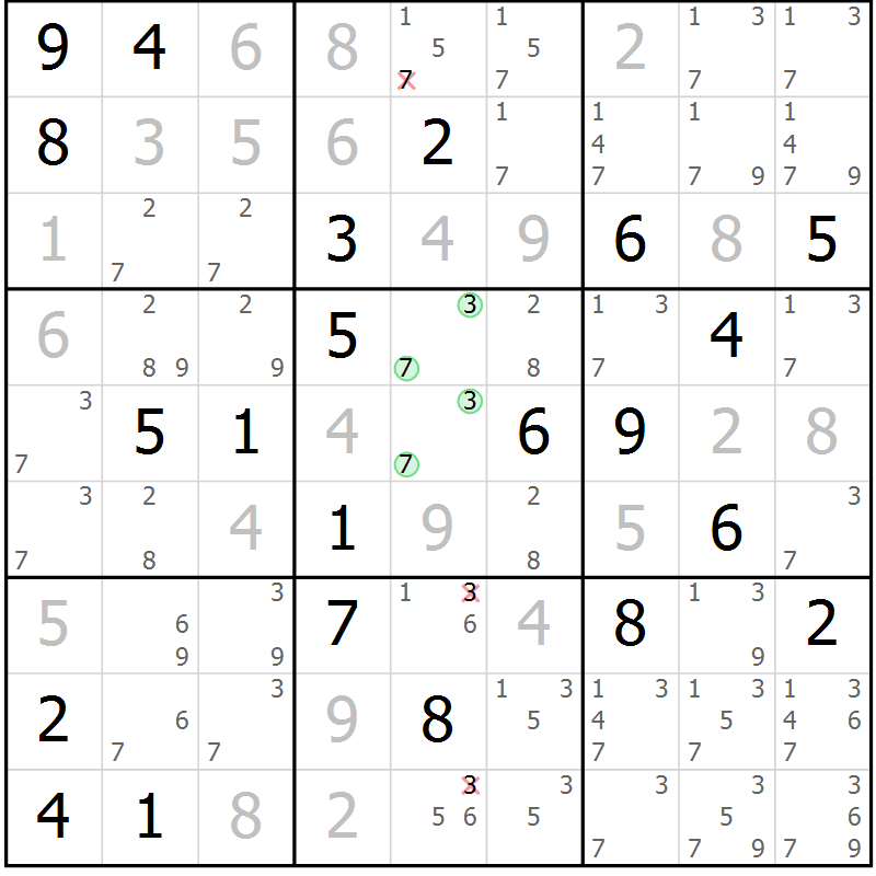 Position des candidats pour la solution de la Gr 21 page 24 du magazine de sudoku Virtuose n° 130