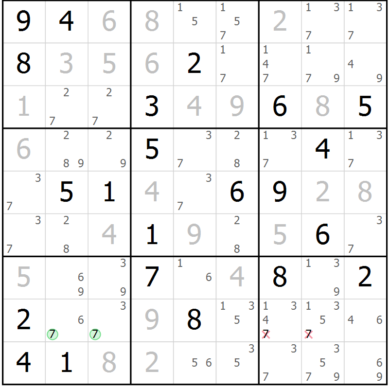 Position des candidats pour la solution de la Gr 21 page 24 du magazine de sudoku Virtuose n° 130