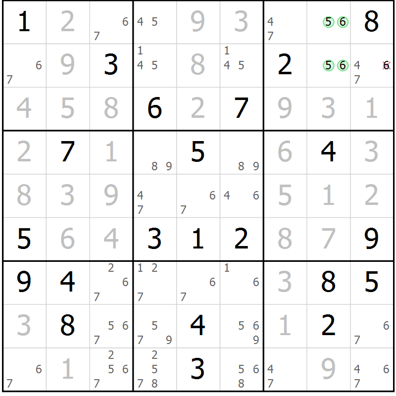 Position des candidats pour la solution de la Gr 22 page 25 du magazine de sudoku Virtuose n° 130