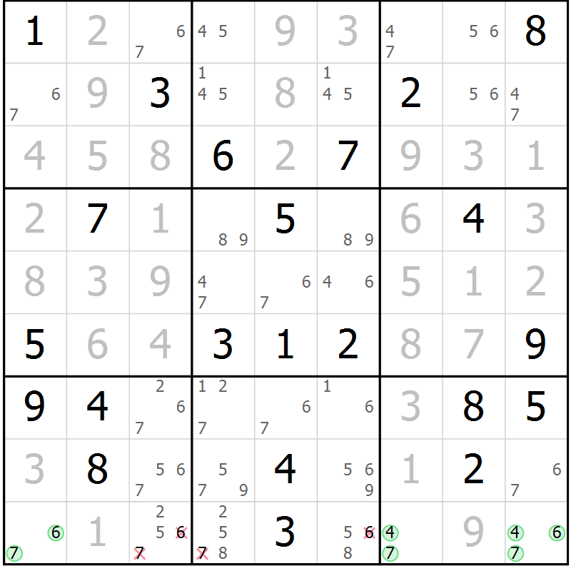 Position des candidats pour la solution de la Gr 22 page 25 du magazine de sudoku Virtuose n° 130