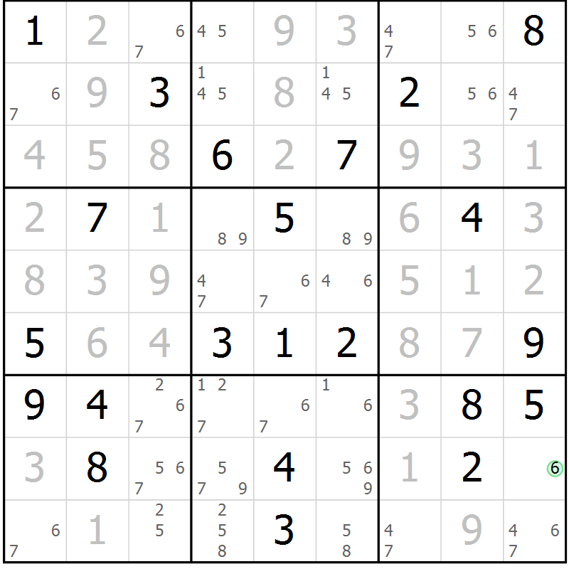 Position des candidats pour la solution de la Gr 22 page 25 du magazine de sudoku Virtuose n° 130