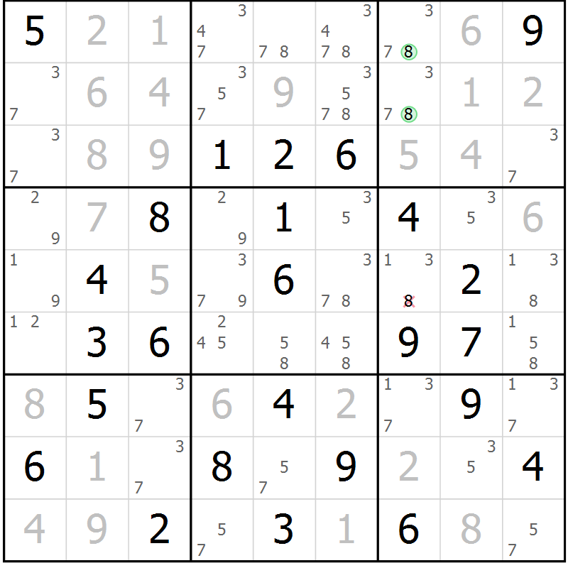 Position des candidats pour la solution de la Gr 23 page 26 du magazine de sudoku Virtuose n° 130