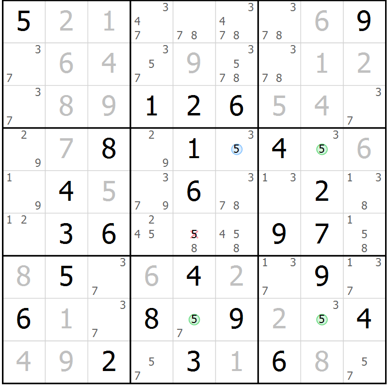 Position des candidats pour la solution de la Gr 23 page 26 du magazine de sudoku Virtuose n° 130