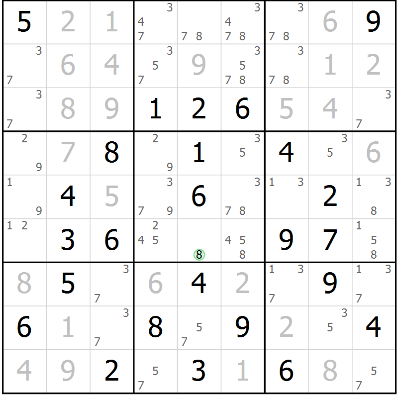 Position des candidats pour la solution de la Gr 23 page 26 du magazine de sudoku Virtuose n° 130