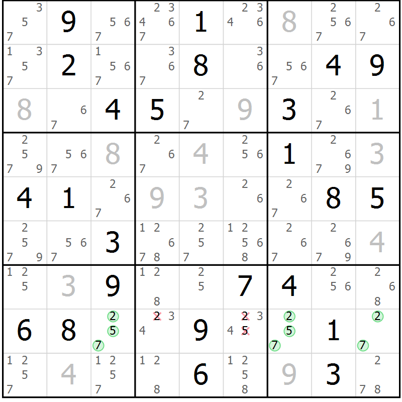 Position des candidats pour la solution de la Gr 24 page 27 du magazine de sudoku Virtuose n° 130
