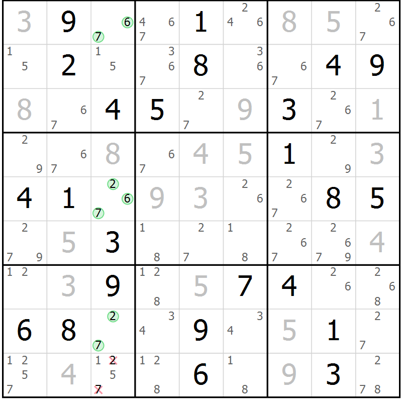 Position des candidats pour la solution de la Gr 24 page 27 du magazine de sudoku Virtuose n° 130