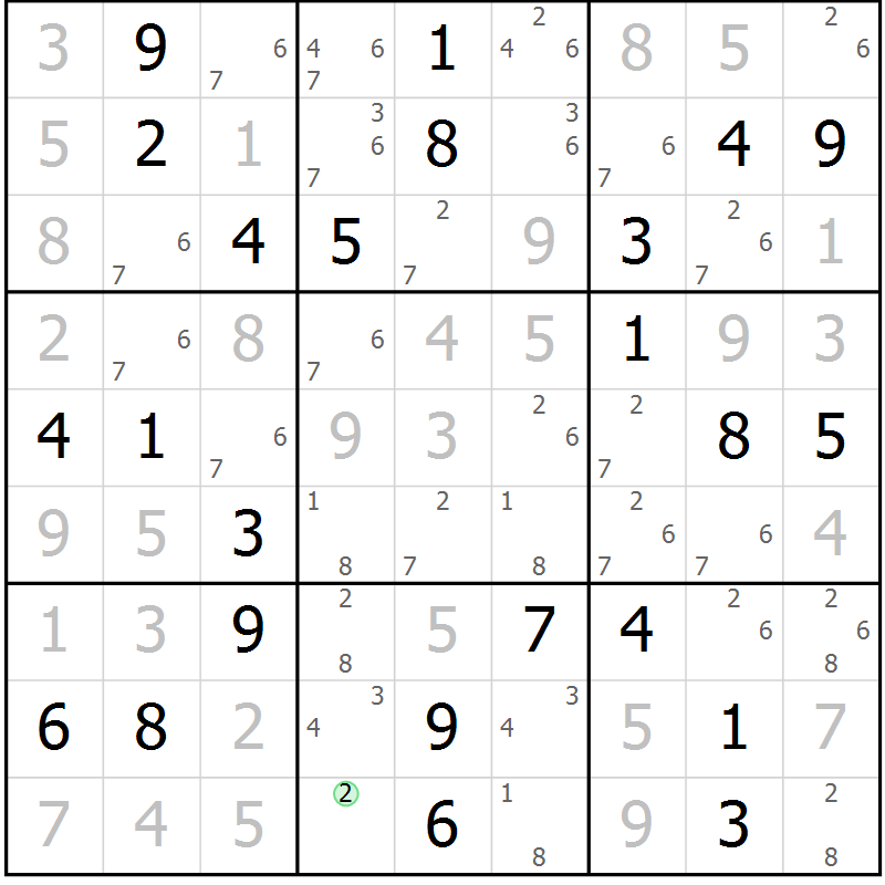 Position des candidats pour la solution de la Gr 24 page 27 du magazine de sudoku Virtuose n° 130