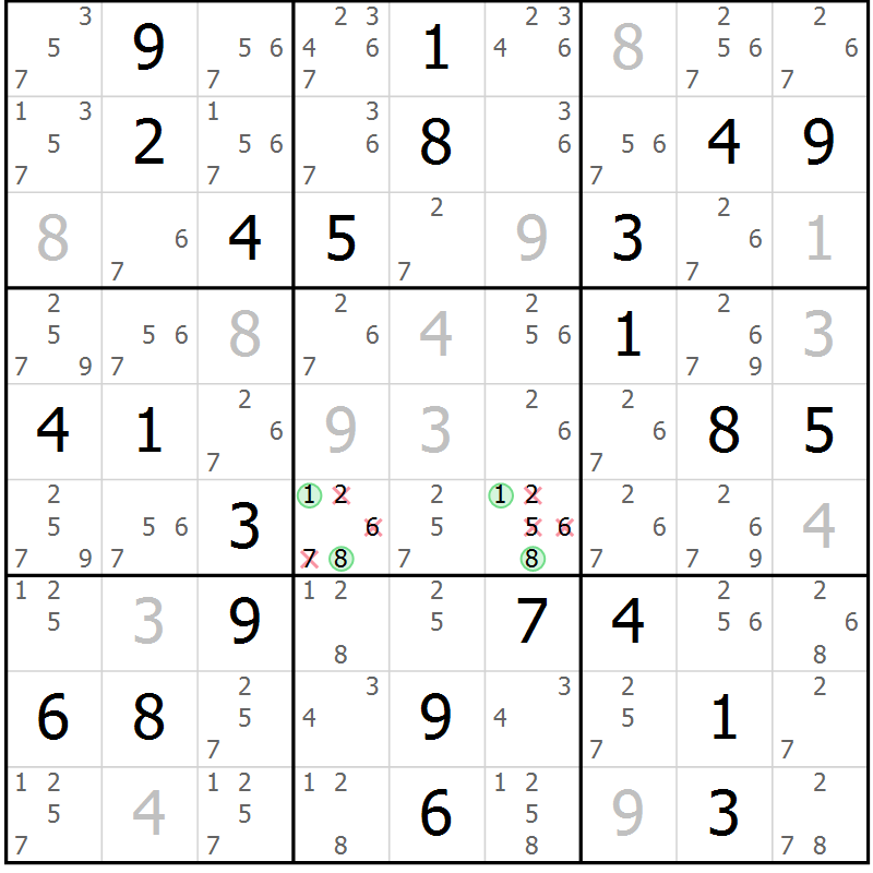 Position des candidats pour la solution de la Gr 24 page 27 du magazine de sudoku Virtuose n° 130