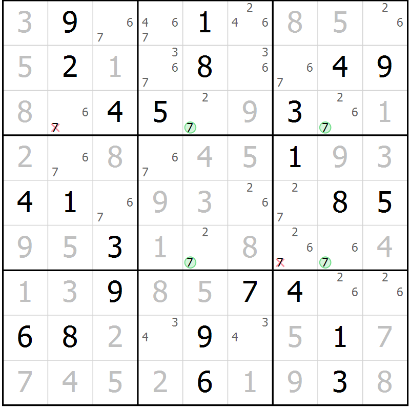 Position des candidats pour la solution de la Gr 24 page 27 du magazine de sudoku Virtuose n° 130