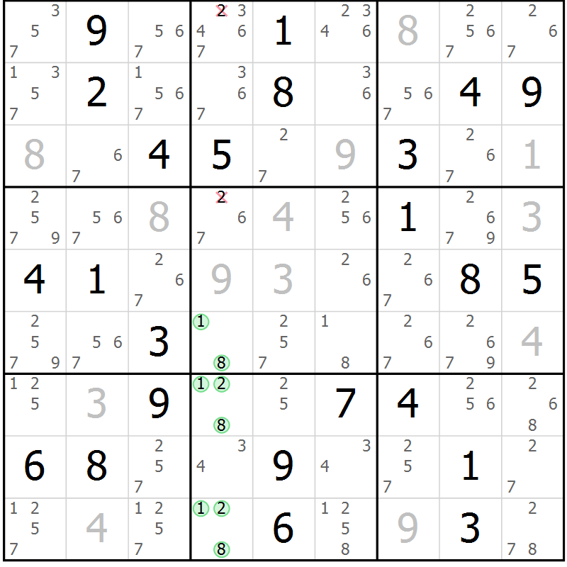 Position des candidats pour la solution de la Gr 24 page 27 du magazine de sudoku Virtuose n° 130