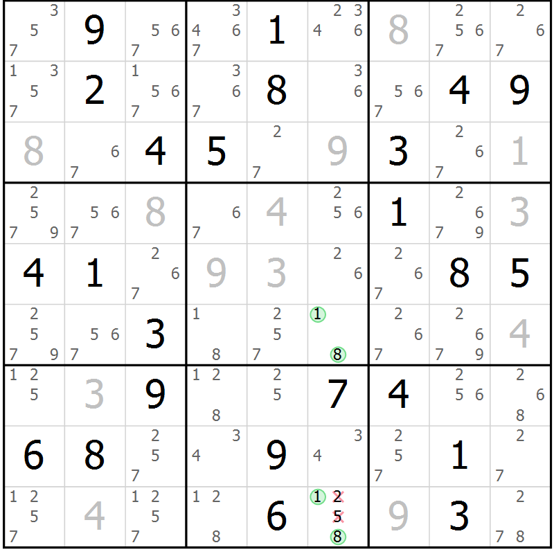 Position des candidats pour la solution de la Gr 24 page 27 du magazine de sudoku Virtuose n° 130