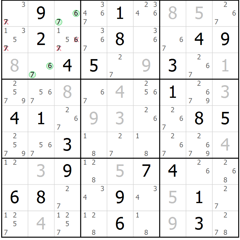 Position des candidats pour la solution de la Gr 24 page 27 du magazine de sudoku Virtuose n° 130
