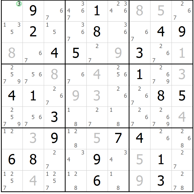 Position des candidats pour la solution de la Gr 24 page 27 du magazine de sudoku Virtuose n° 130
