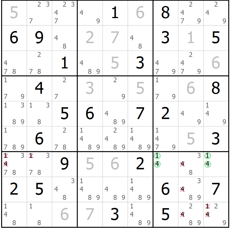 Position des candidats pour la solution de la Gr 25 page 28 du magazine de sudoku Virtuose n° 130