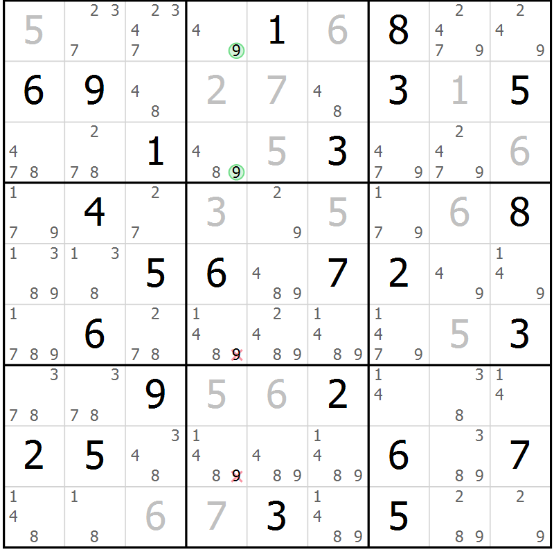 Position des candidats pour la solution de la Gr 25 page 28 du magazine de sudoku Virtuose n° 130