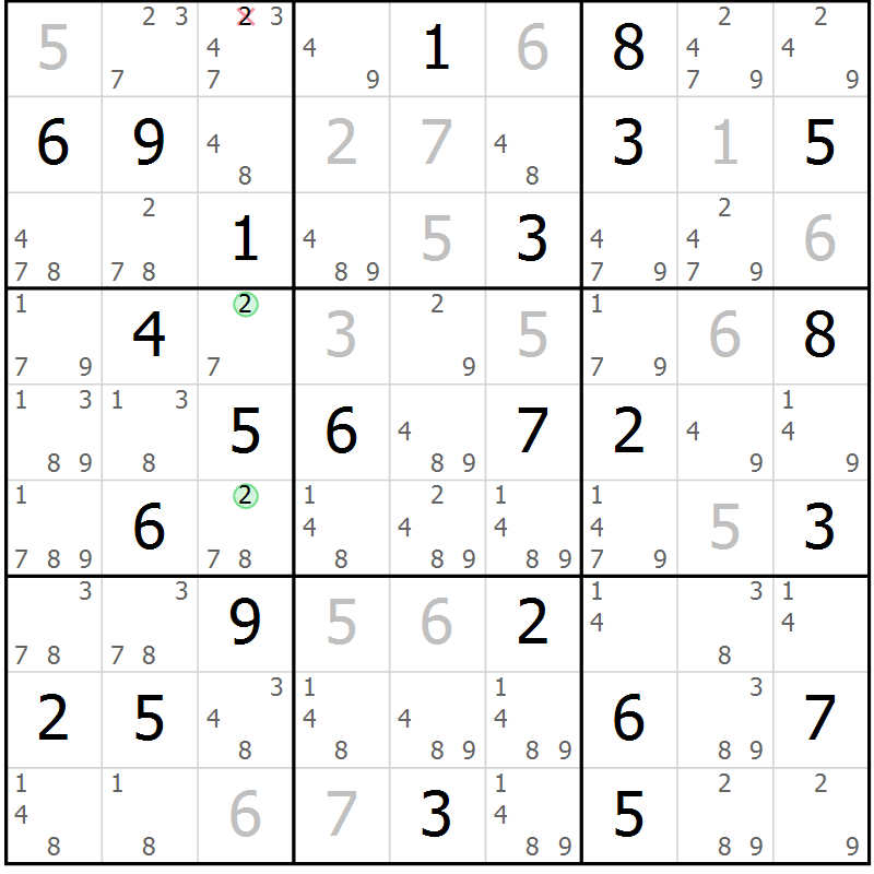 Position des candidats pour la solution de la Gr 25 page 28 du magazine de sudoku Virtuose n° 130