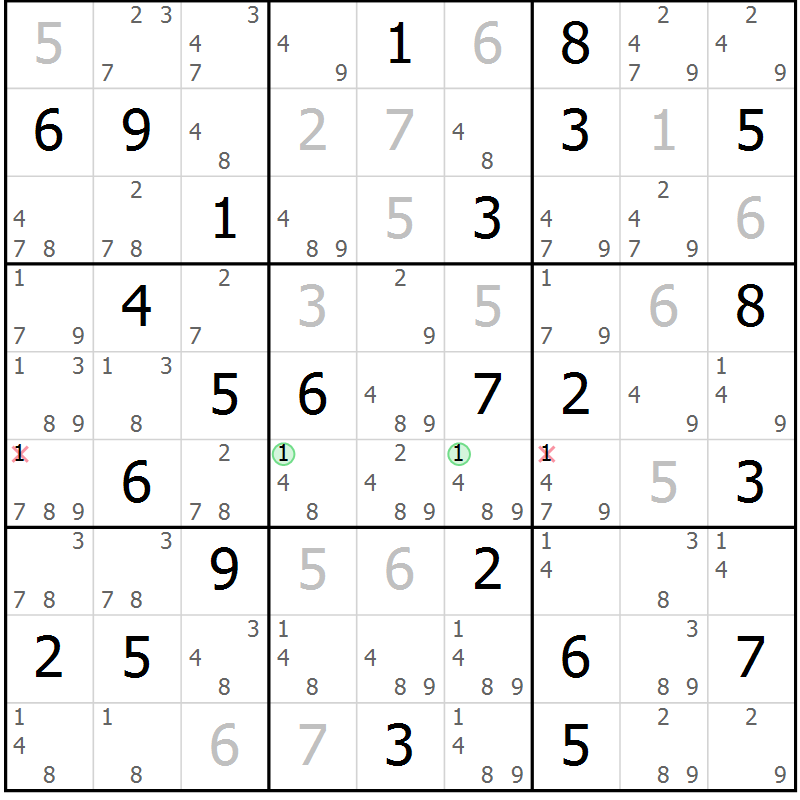 Position des candidats pour la solution de la Gr 25 page 28 du magazine de sudoku Virtuose n° 130