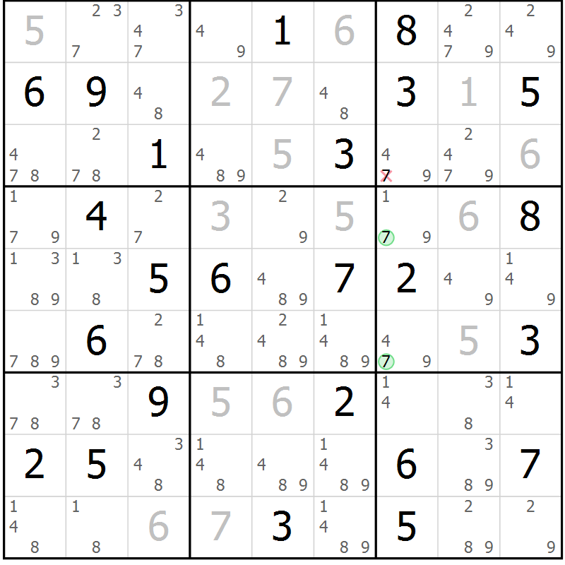 Position des candidats pour la solution de la Gr 25 page 28 du magazine de sudoku Virtuose n° 130