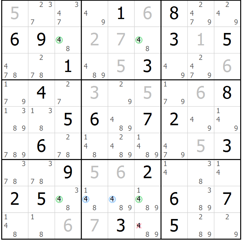 Position des candidats pour la solution de la Gr 25 page 28 du magazine de sudoku Virtuose n° 130