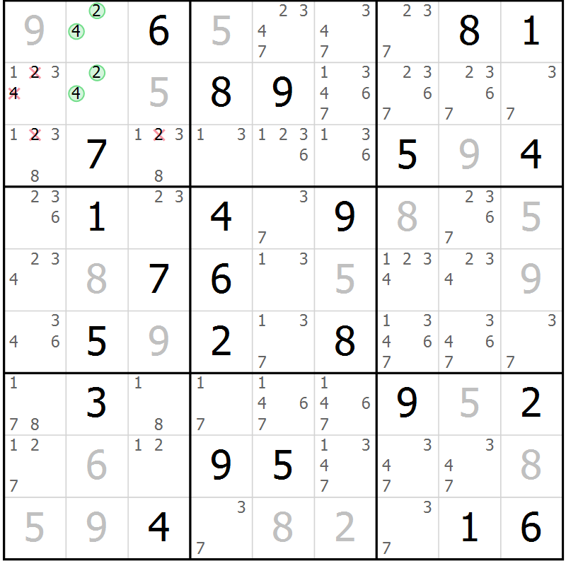 Position des candidats pour la solution de la Gr 26 page 29 du magazine de sudoku Virtuose n° 130