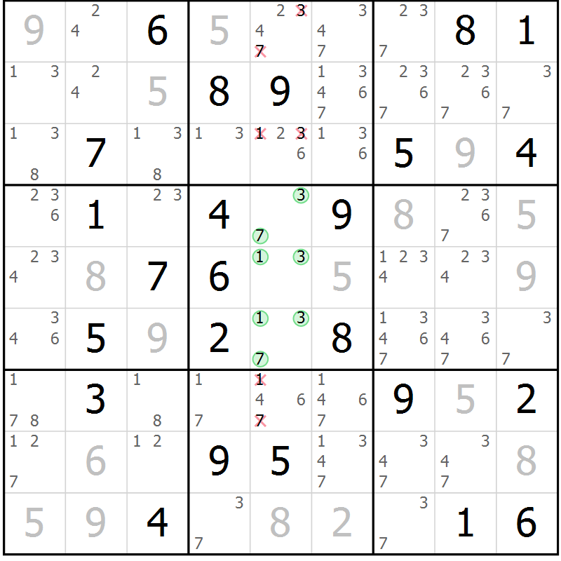 Position des candidats pour la solution de la Gr 26 page 29 du magazine de sudoku Virtuose n° 130