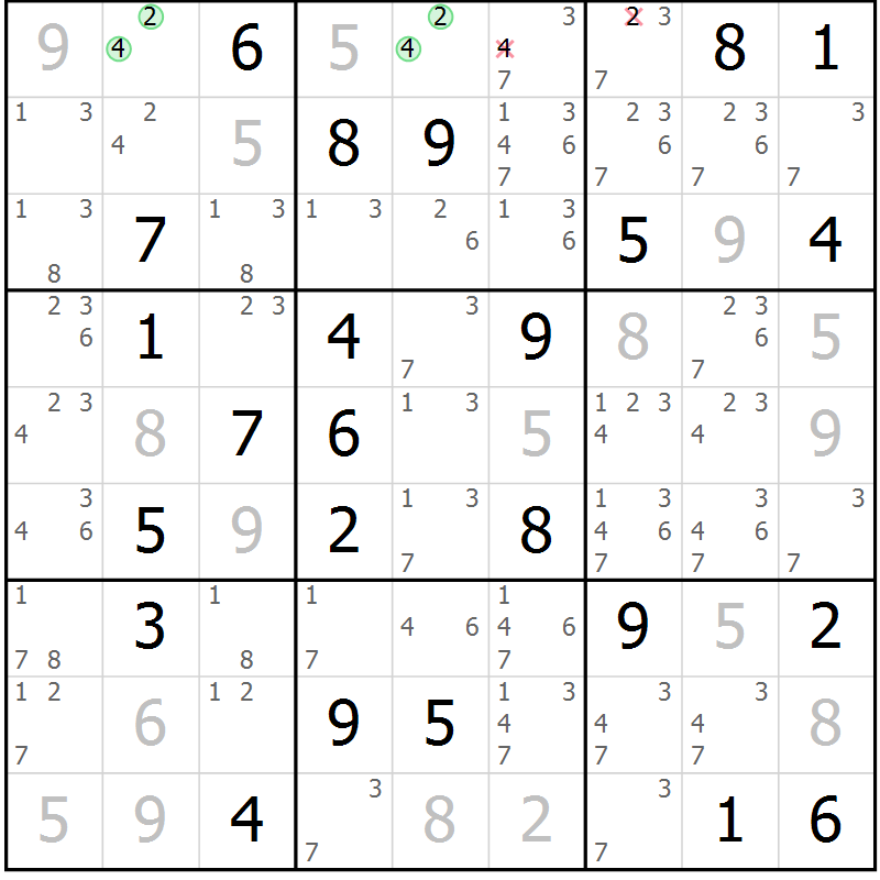 Position des candidats pour la solution de la Gr 26 page 29 du magazine de sudoku Virtuose n° 130