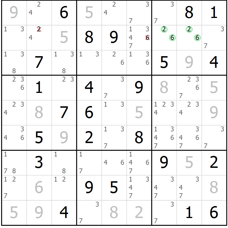 Position des candidats pour la solution de la Gr 26 page 29 du magazine de sudoku Virtuose n° 130