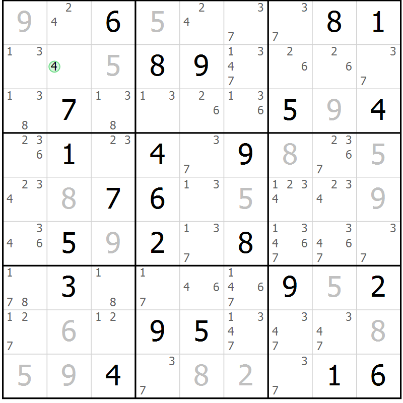 Position des candidats pour la solution de la Gr 26 page 29 du magazine de sudoku Virtuose n° 130