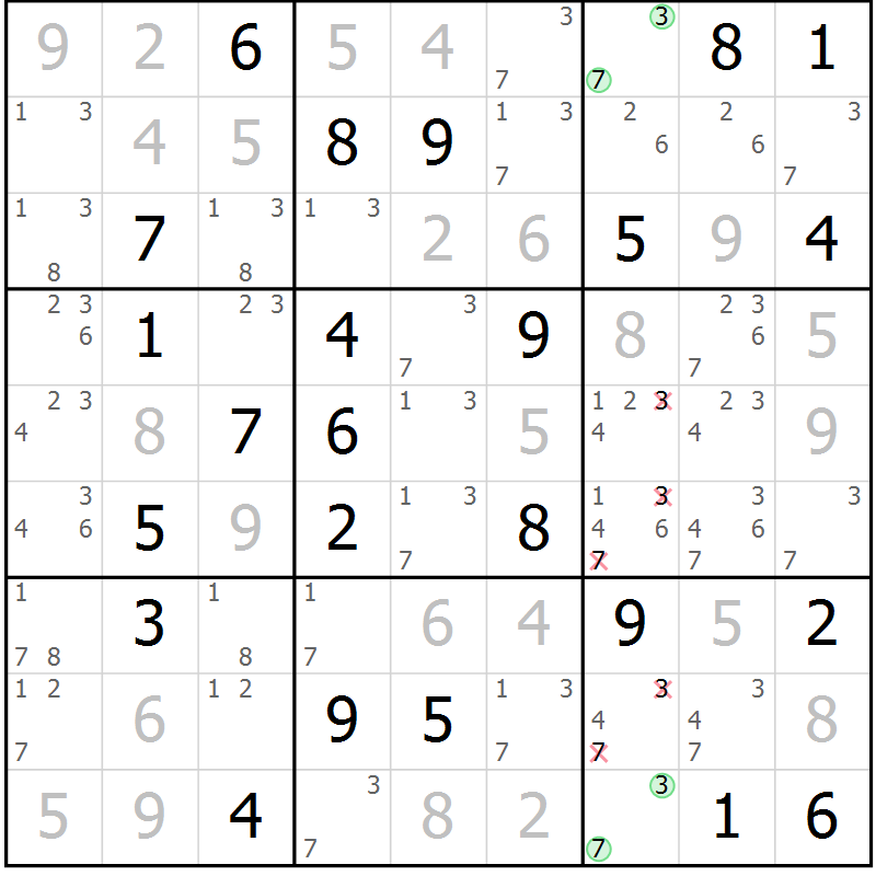 Position des candidats pour la solution de la Gr 26 page 29 du magazine de sudoku Virtuose n° 130