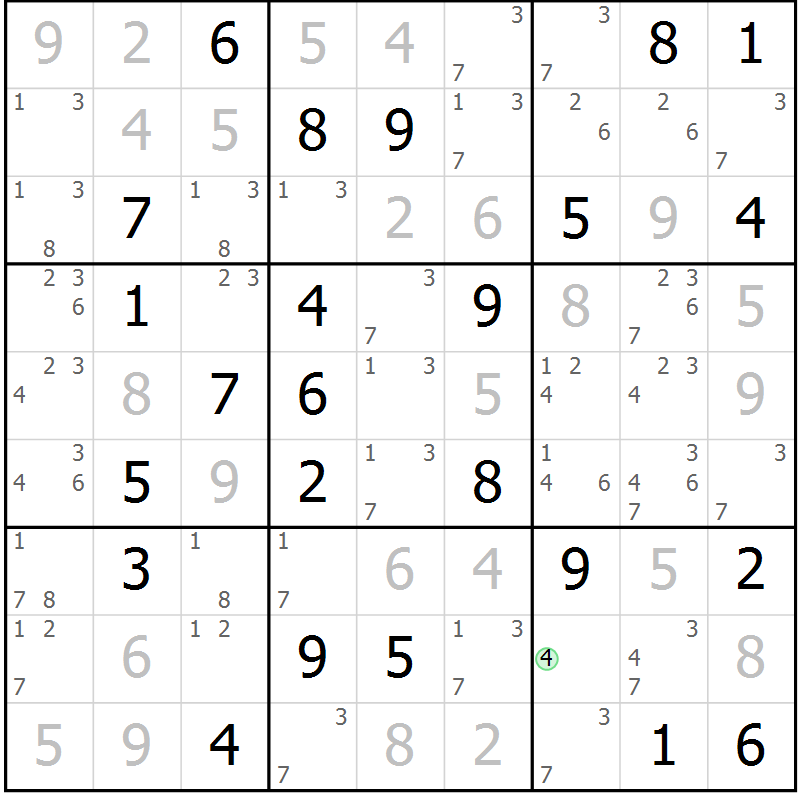 Position des candidats pour la solution de la Gr 26 page 29 du magazine de sudoku Virtuose n° 130